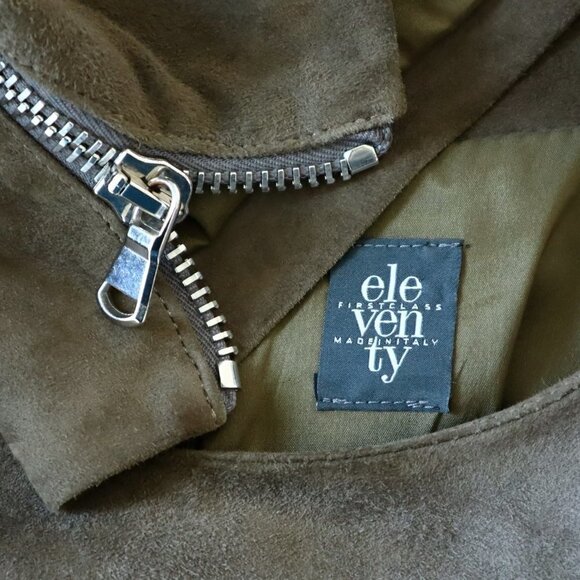 Eleventy Italian 100% Suede Leather Dress 3/4 Sleeve Zipper Trim Mini Size 42 - Picture 6 of 7